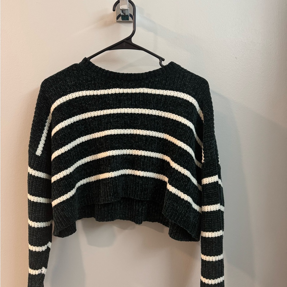 Striped White and Green Women's Sweater